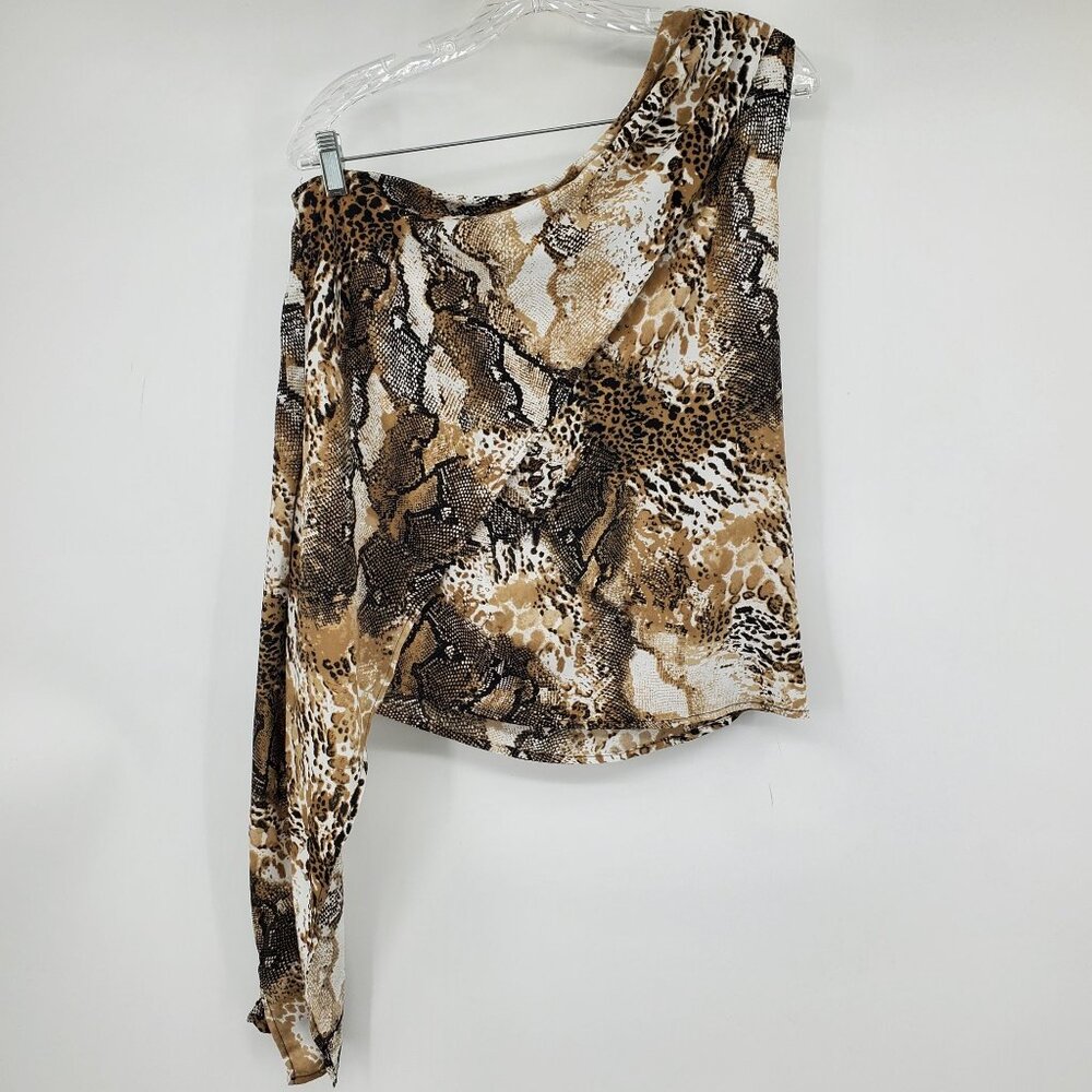 NWT Asher Fab'rik Kathleen‎ Snake Reptile Print One Shoulder Cape Shirt Medium